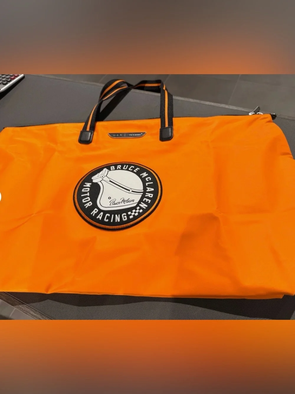 NEW Tumi McLaren 23.0” JUST IN CASE Racing Helmet Logo TOTE BAG - PAPAYA ORANGE